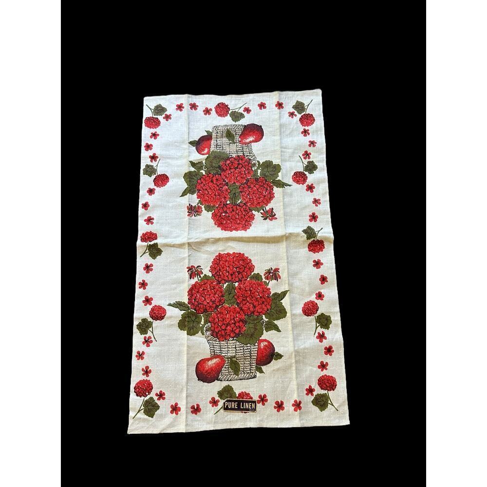 Vintage pure linen floral tea towel